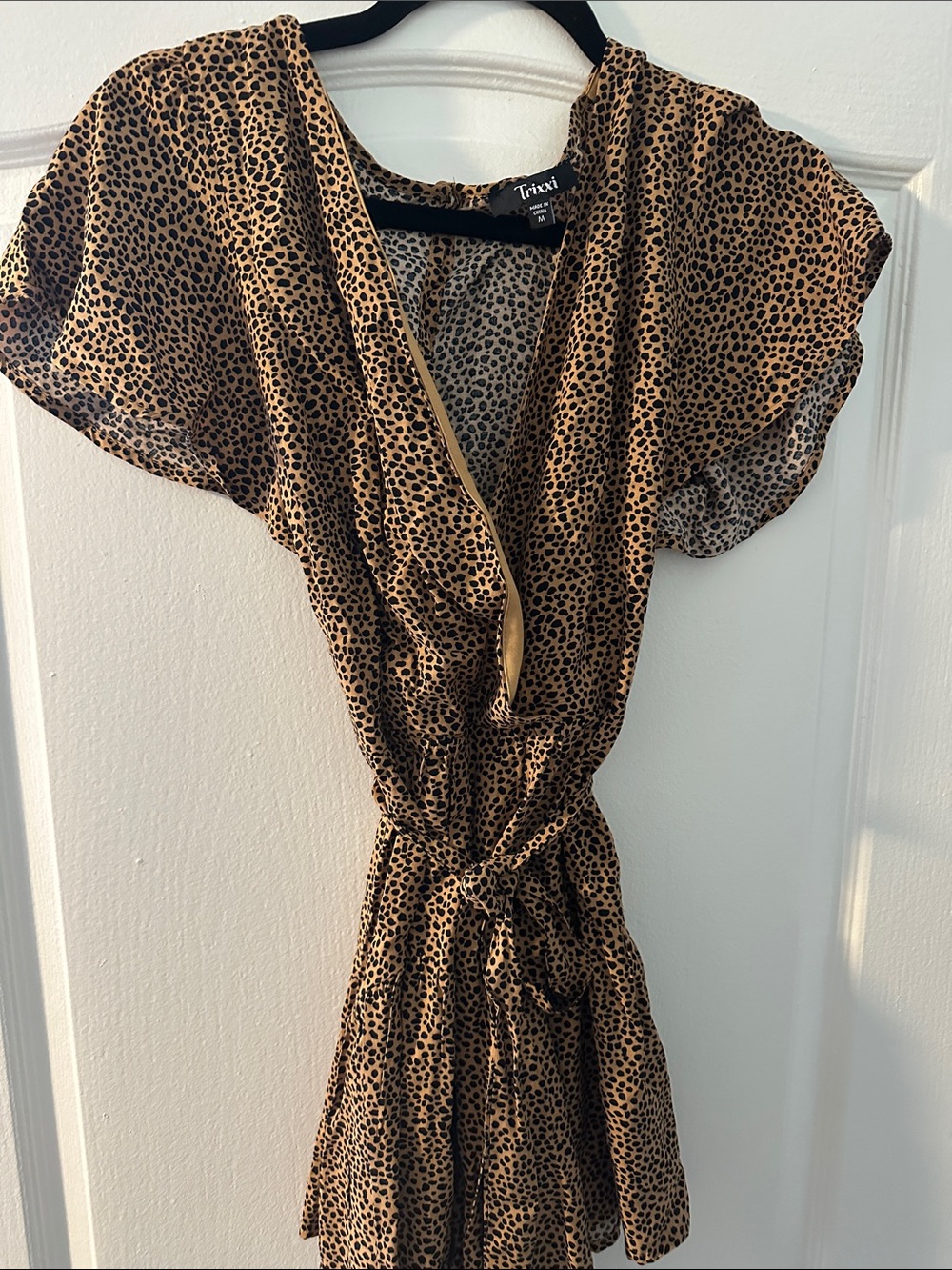 Trixxi Black and Brown Leopard-Print Mini Wrap Dress